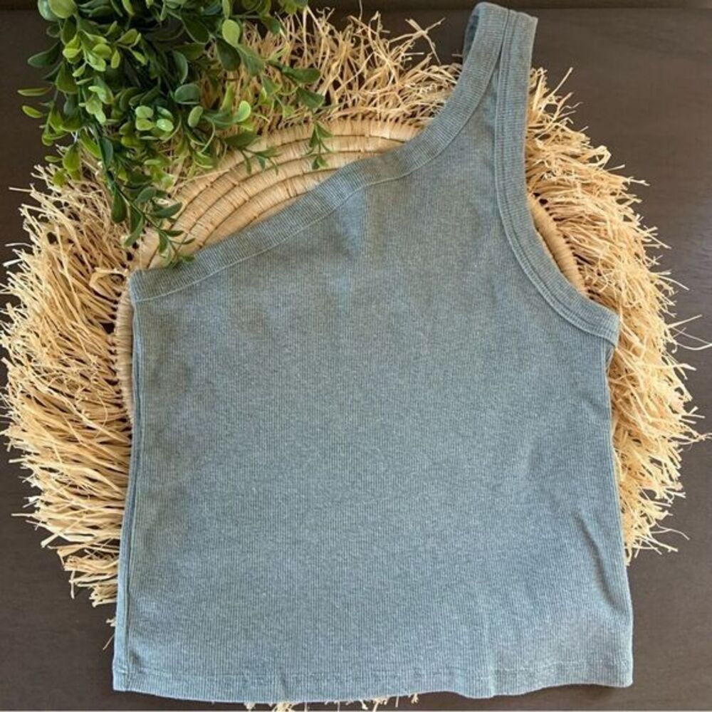 AMERICAN EAGLE Women’s Rib Knit One Shoulder Tank Top Gray‎ Green Size Medium